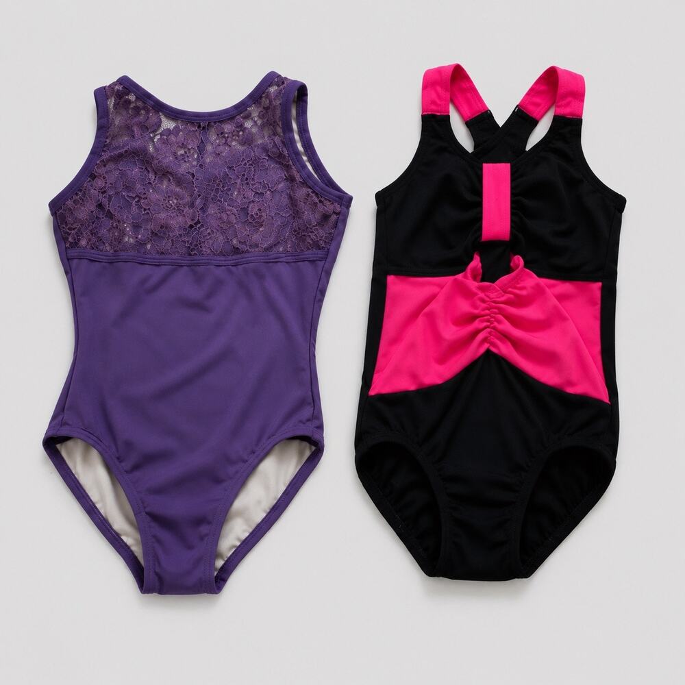 Girls Dance Leotards Size Small Lot of 2 Purple Pink Black Ballet Gymnastics